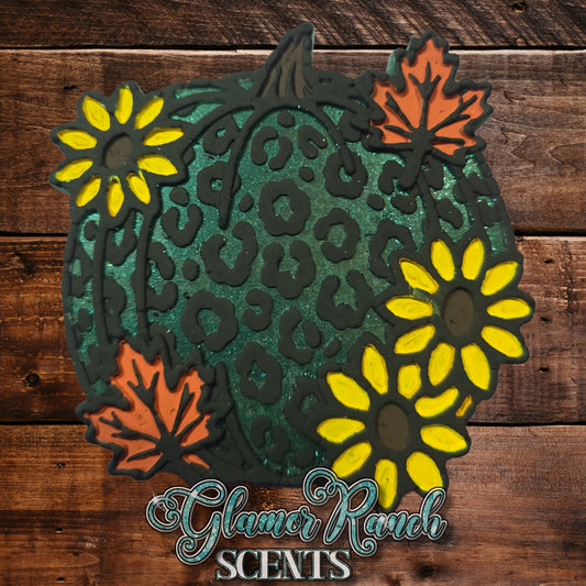 Leopard Print Pumpkin Freshie with Sunflowers
