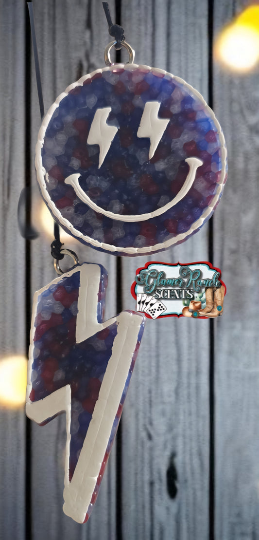 RTS- Dangle Minis: Lightening Smiley- Fire Cider