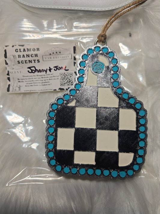 RTS- Checkered Cow Tag- Johnny & June