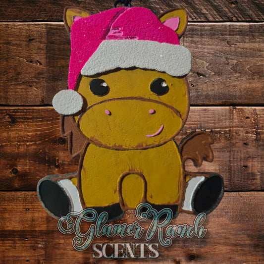 RTS- Horse w/ Santa Hat- Sunwashed Linen